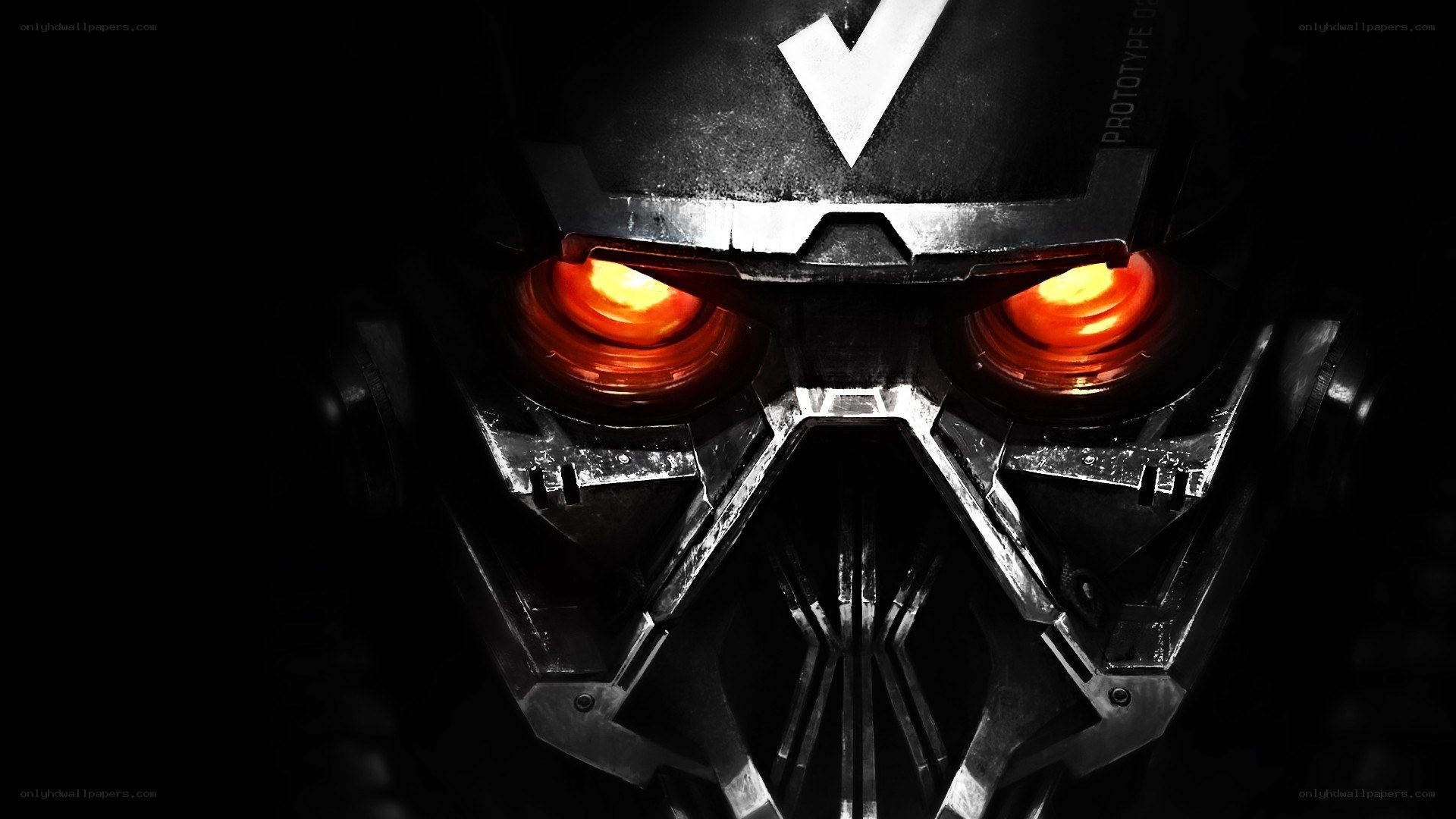 robotic helmet with glowing eyes