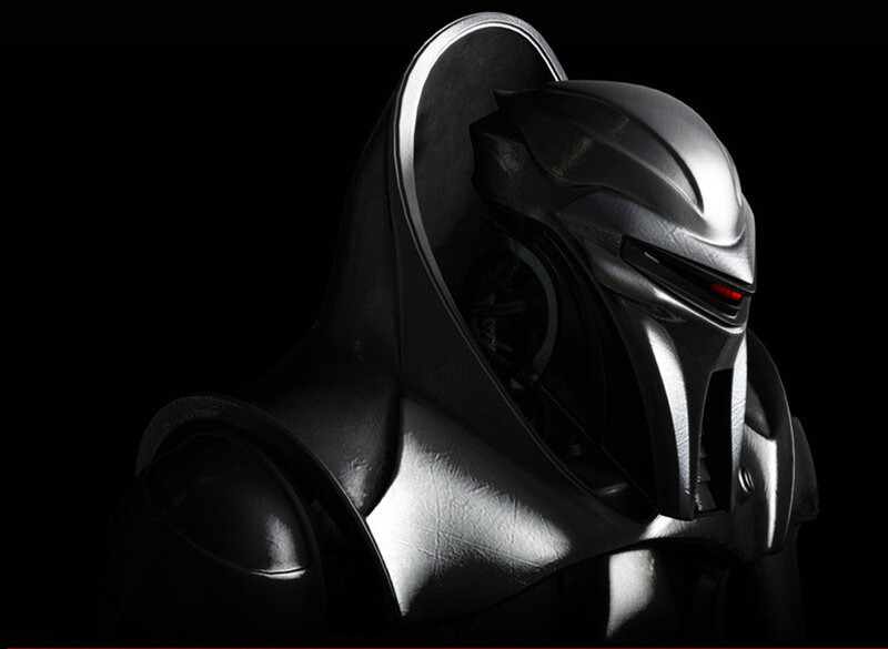 robotic helmet with red eye