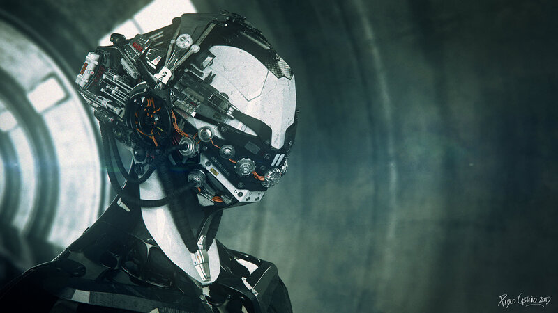 Robotic Helmeted Figure — Gray