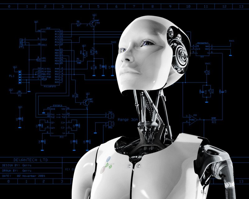 Robotic Humanoid Head — Black, Dramatic