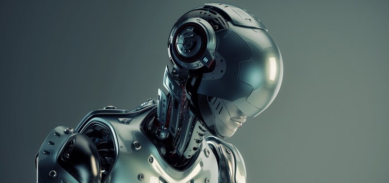 Robotic Humanoid Head — Gray, Dramatic