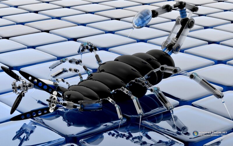 Robotic Insect on Tiles — Black, Futuristic, 3d Render