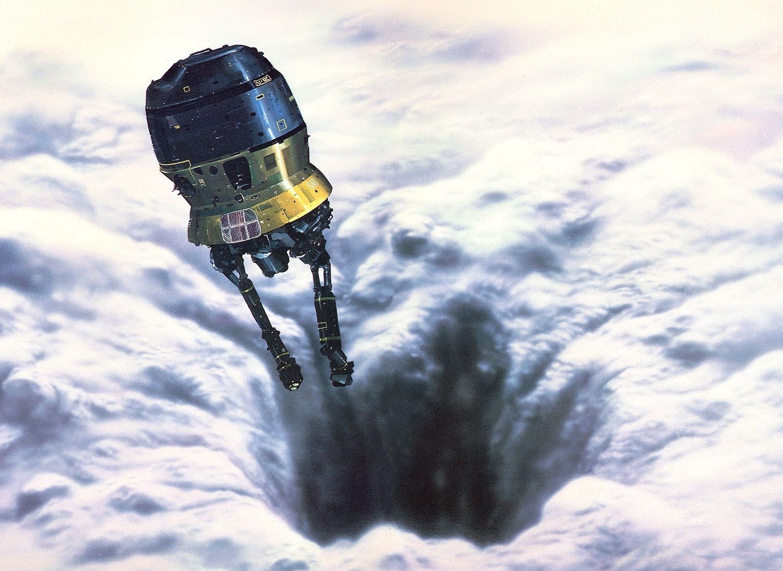 robotic lander above clouds