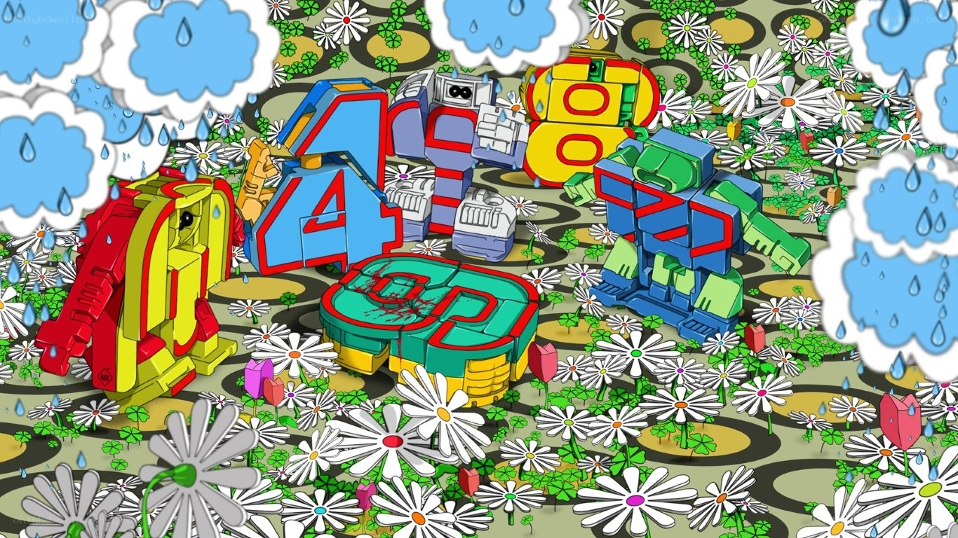 robotic letters in a flower field