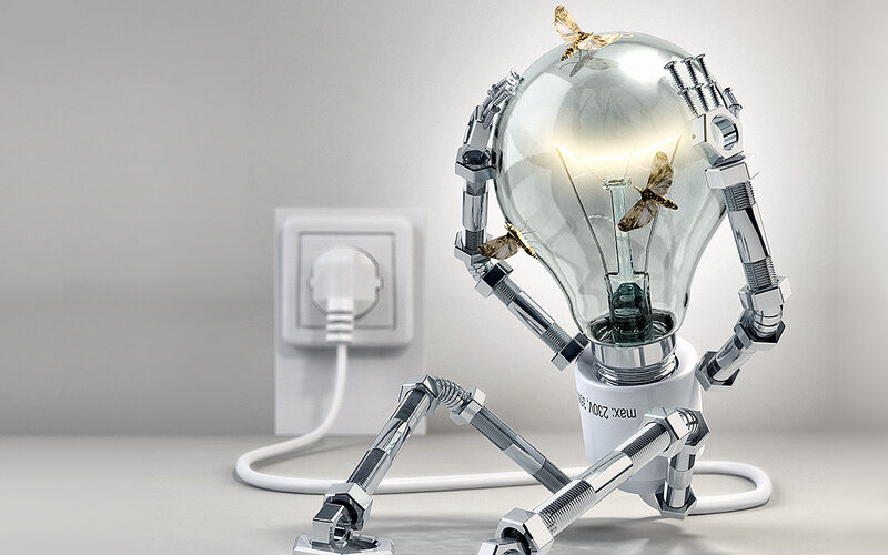 robotic light bulb creature