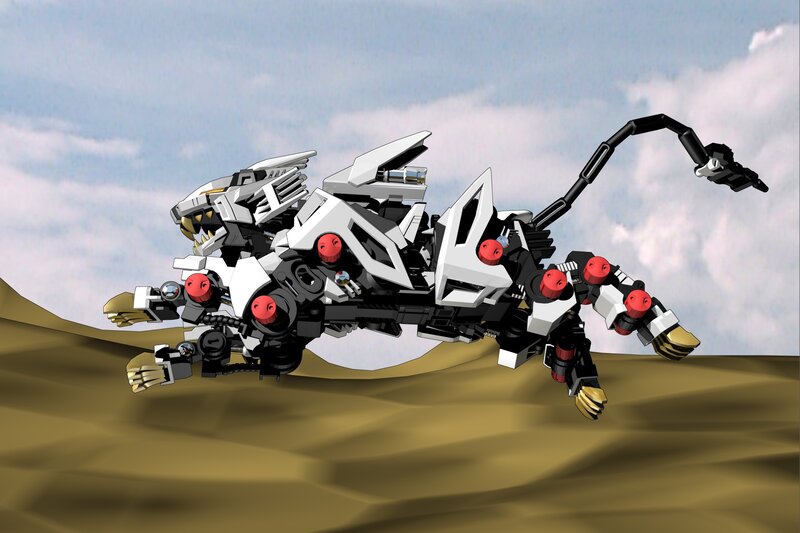 robotic lion mech in desert