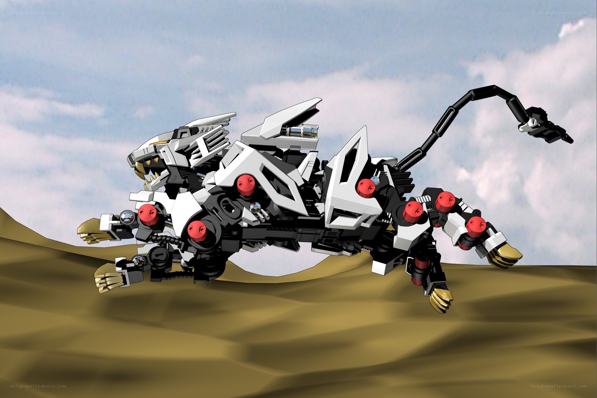 robotic lion mech in desert