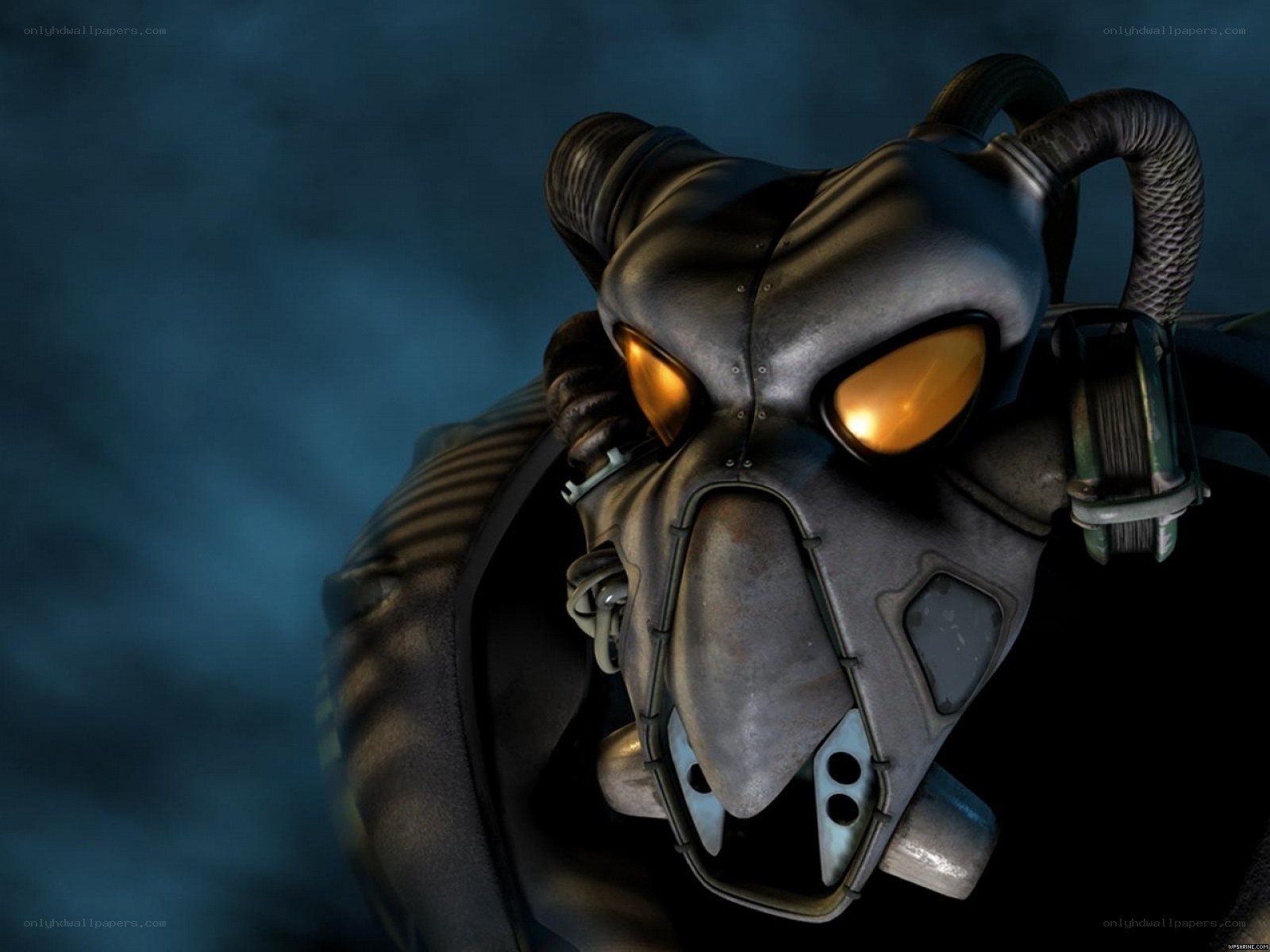 robotic mask with glowing eyes