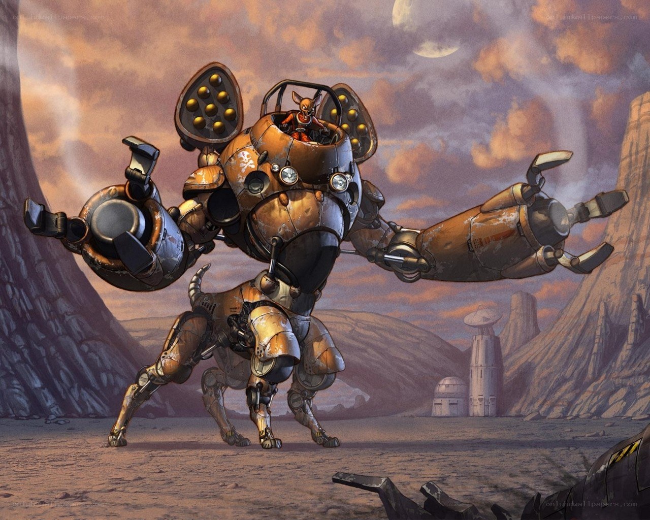 robotic mech in desert landscape