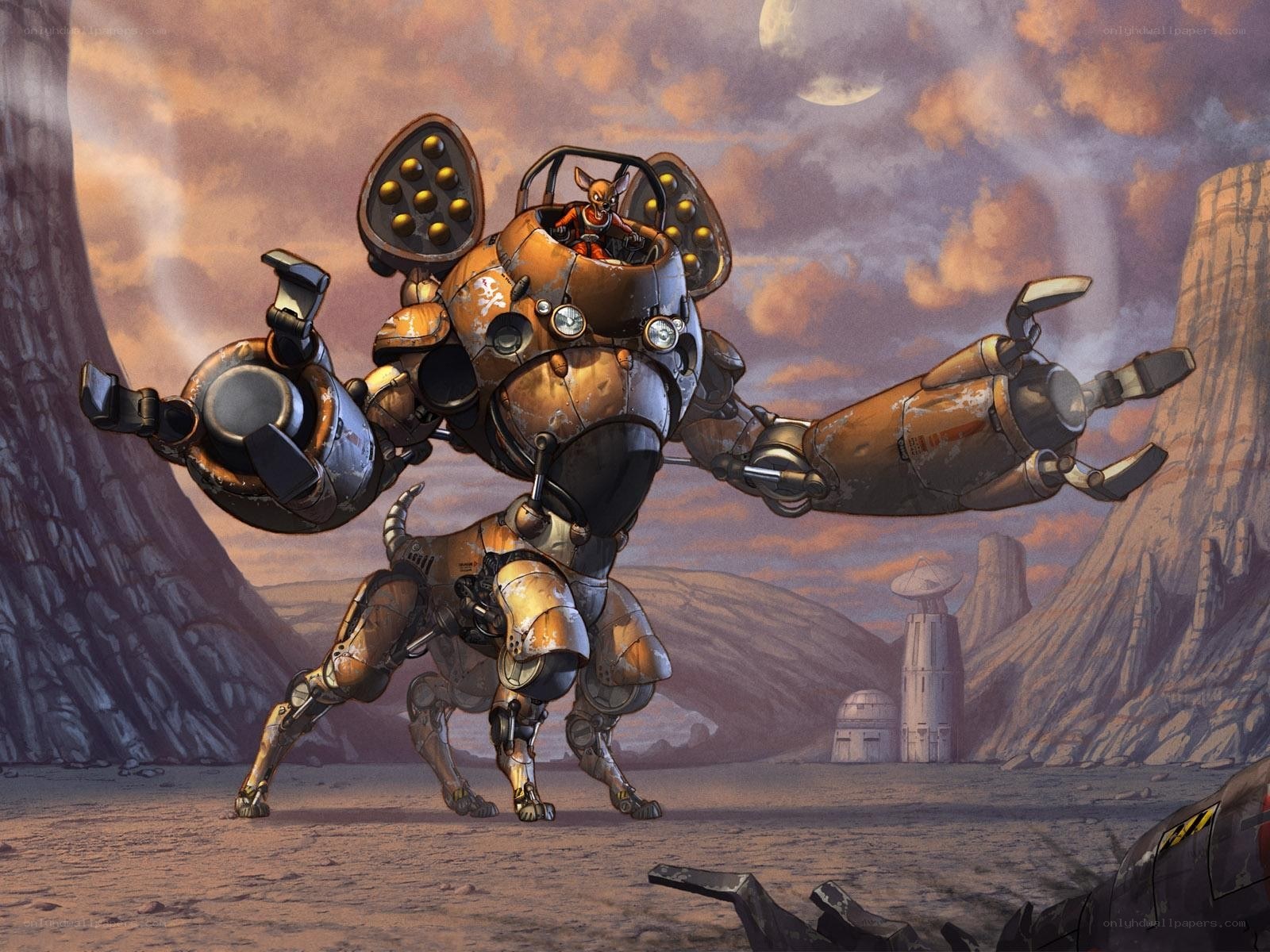 robotic mech in desert landscape