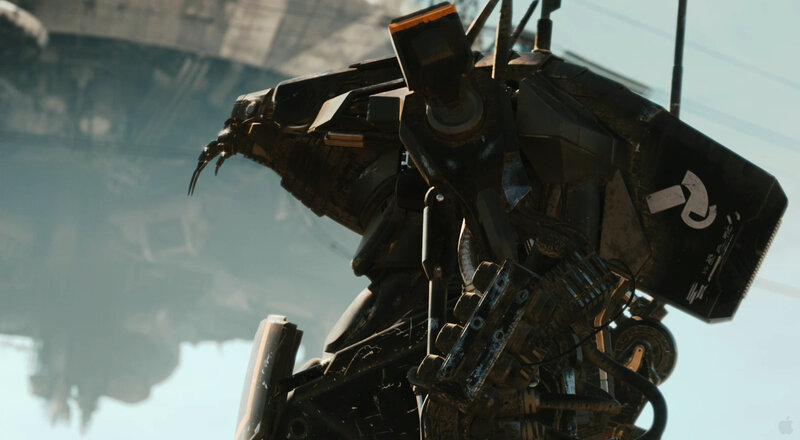 robotic mech in urban setting