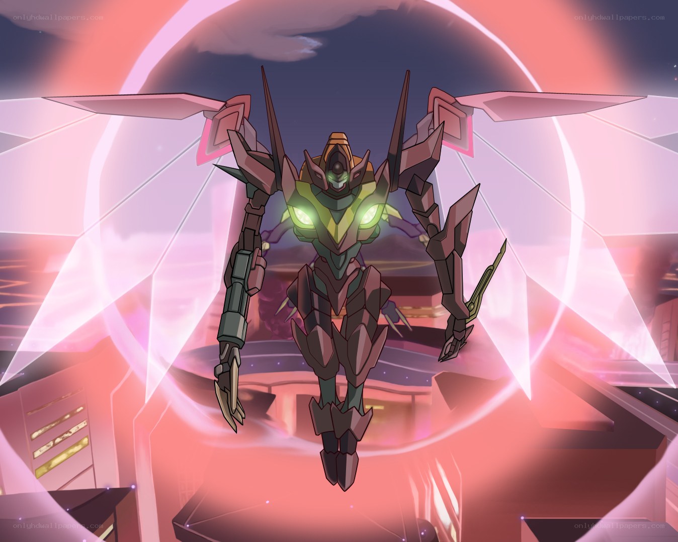 robotic mech with glowing eyes
