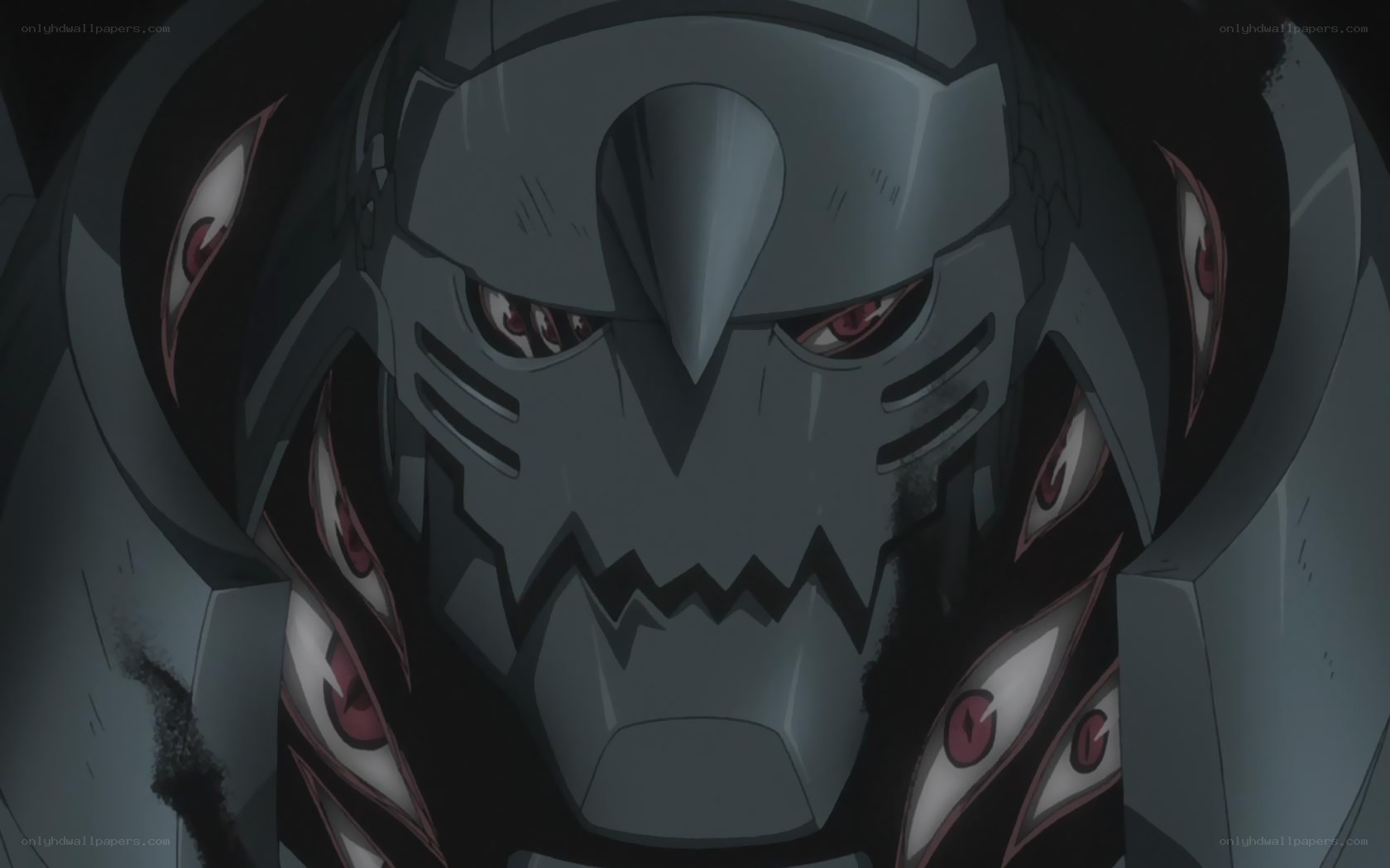 robotic monster with red eyes