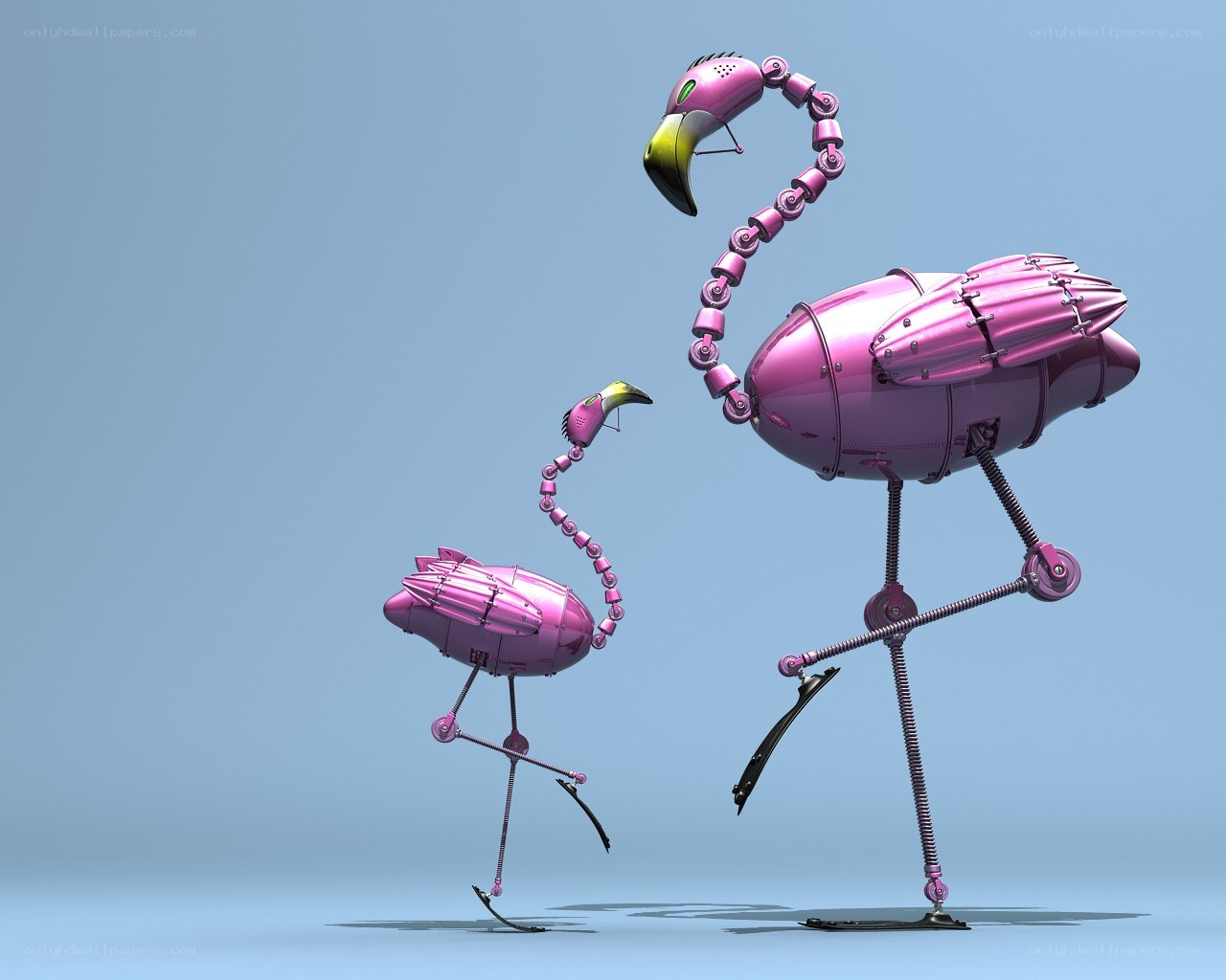robotic pink flamingos