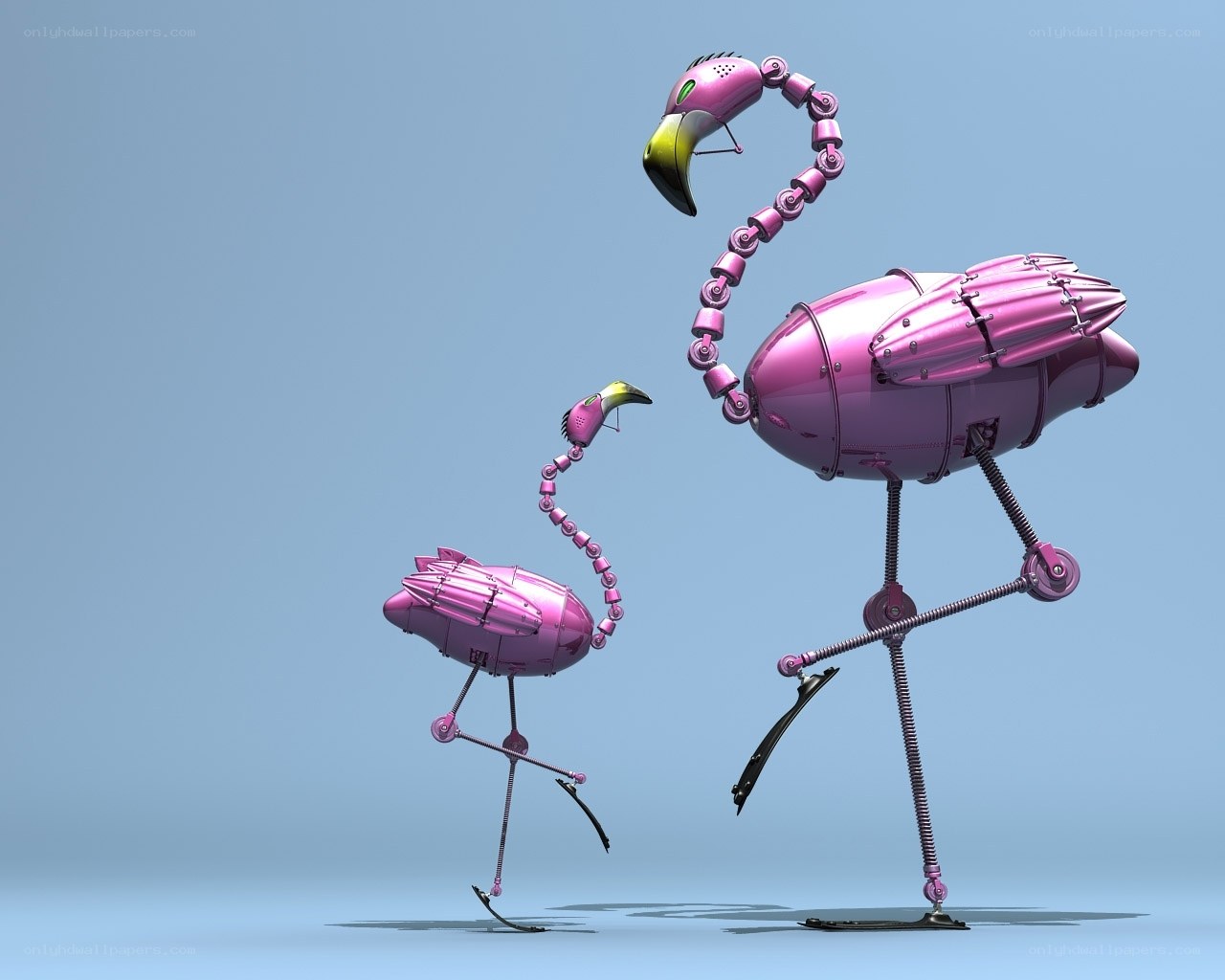 robotic pink flamingos