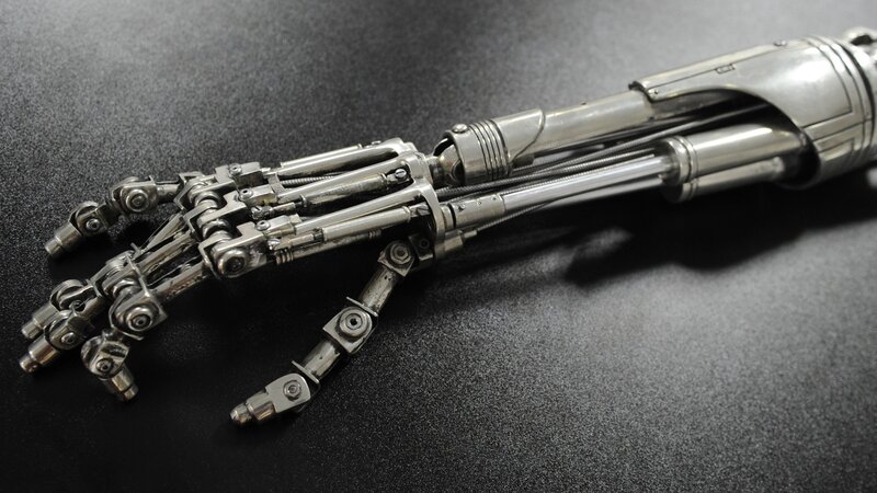 Robotic Prosthetic Hand — Silver, Dramatic