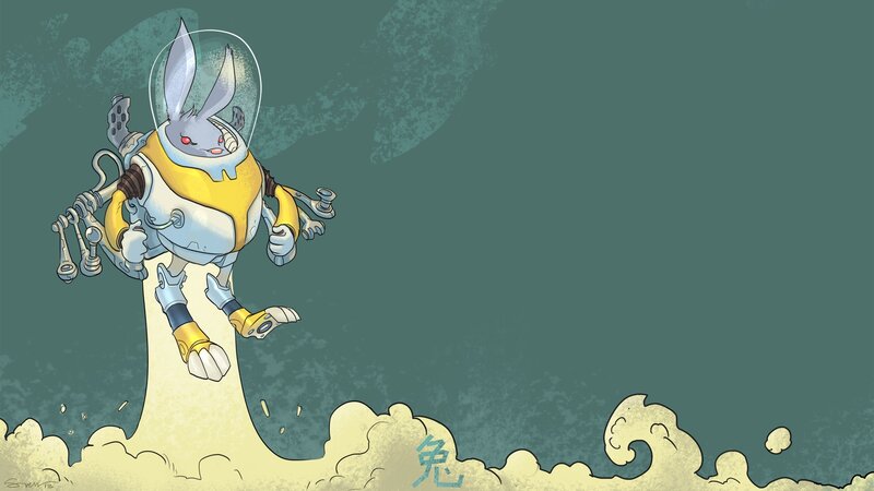 Robotic Rabbit Character — Teal