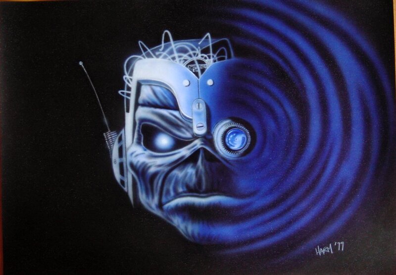 robotic skull with blue aura