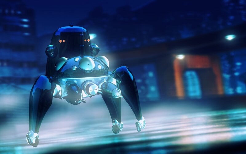 Robotic Spider in City — Blue