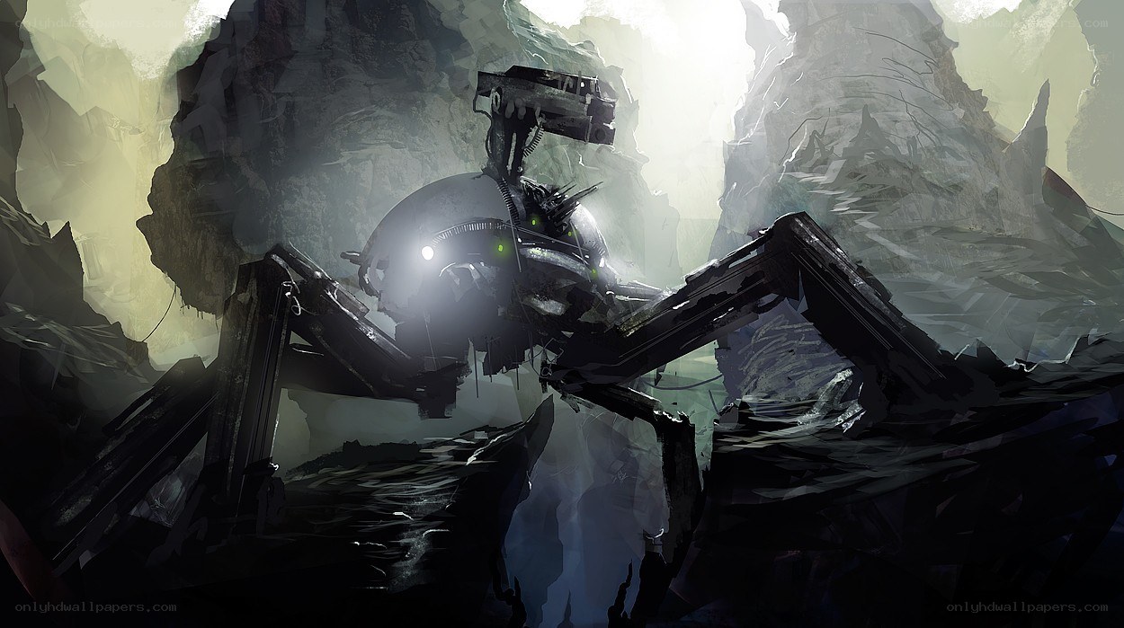 robotic spider in dark cave