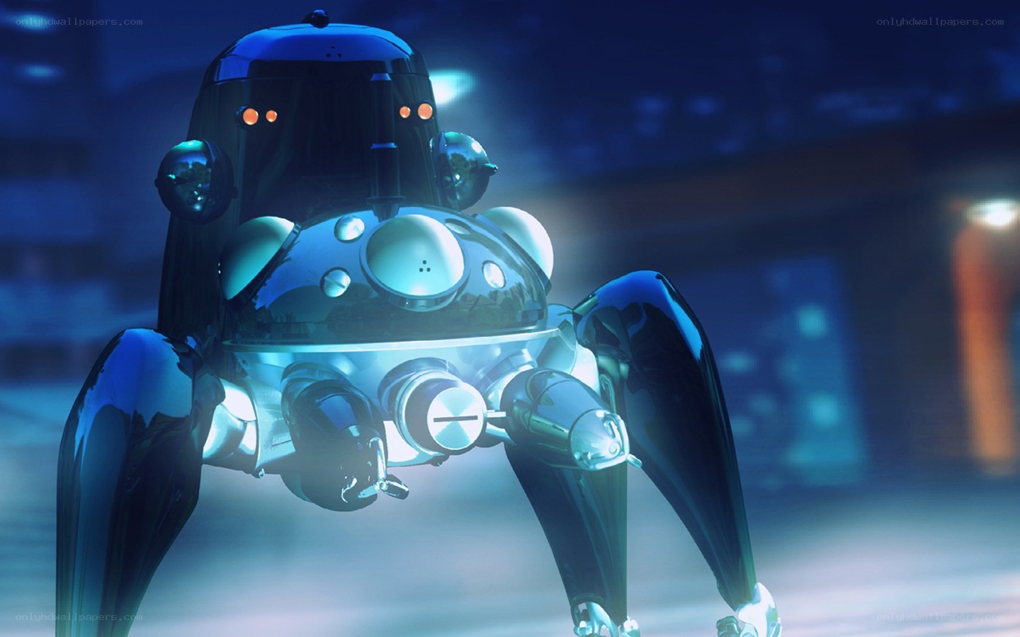 robotic spider in dark city
