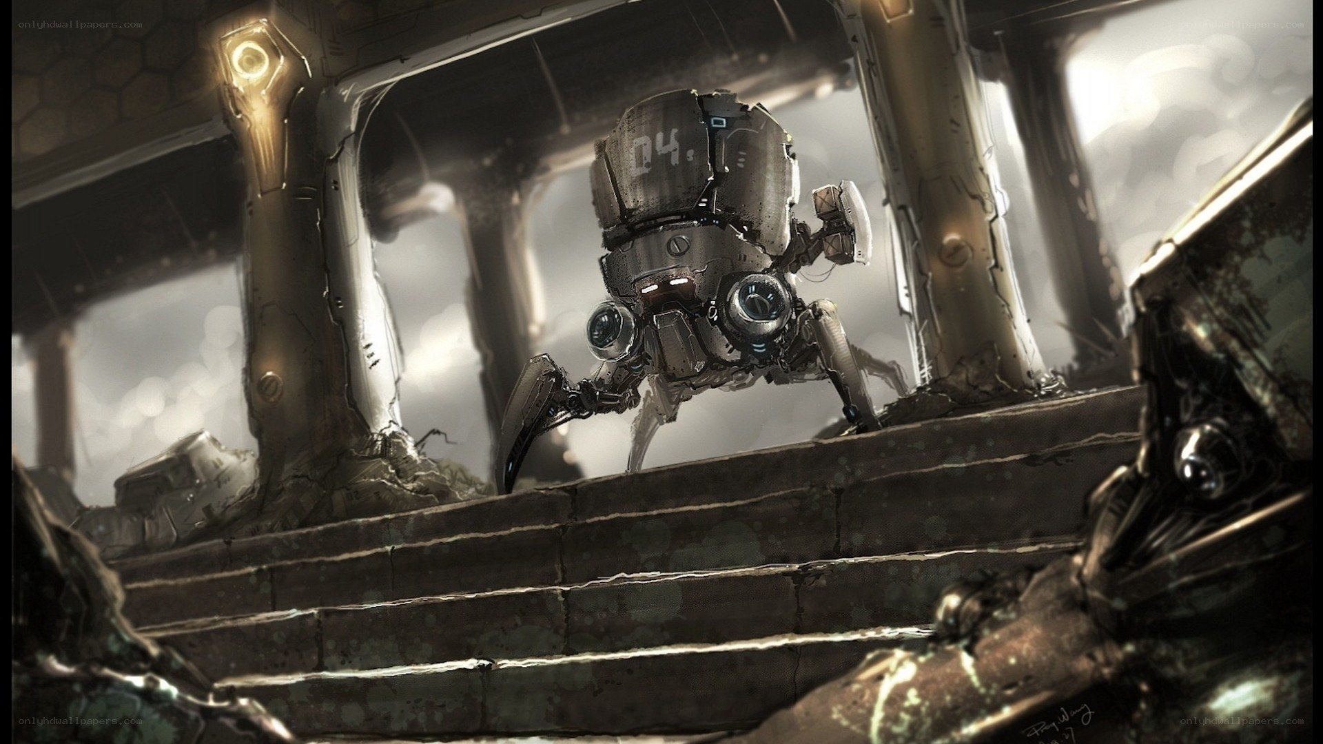 robotic spider in ruins