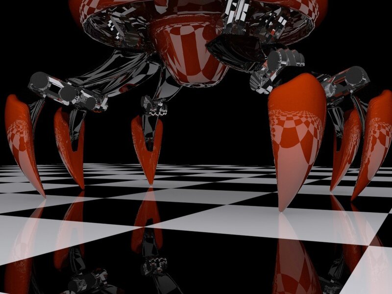 robotic spider on checkered floor