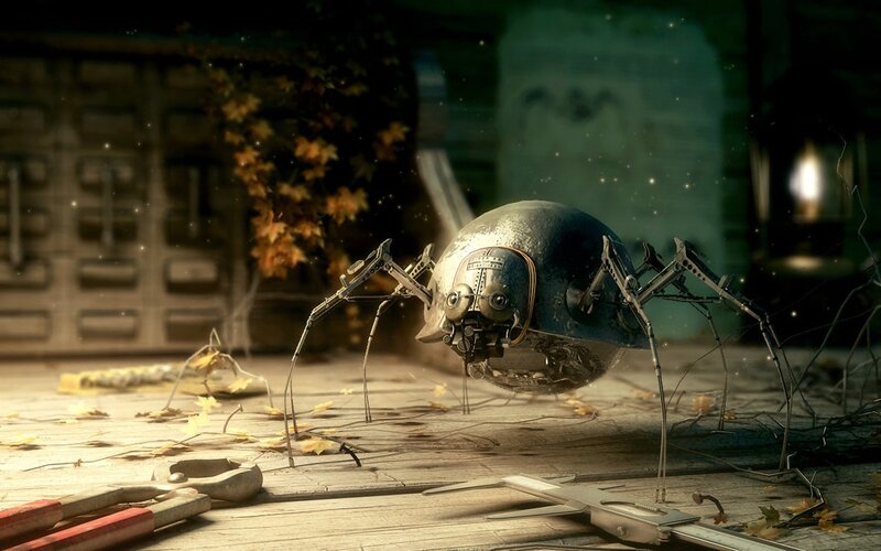 robotic spider on wooden floor