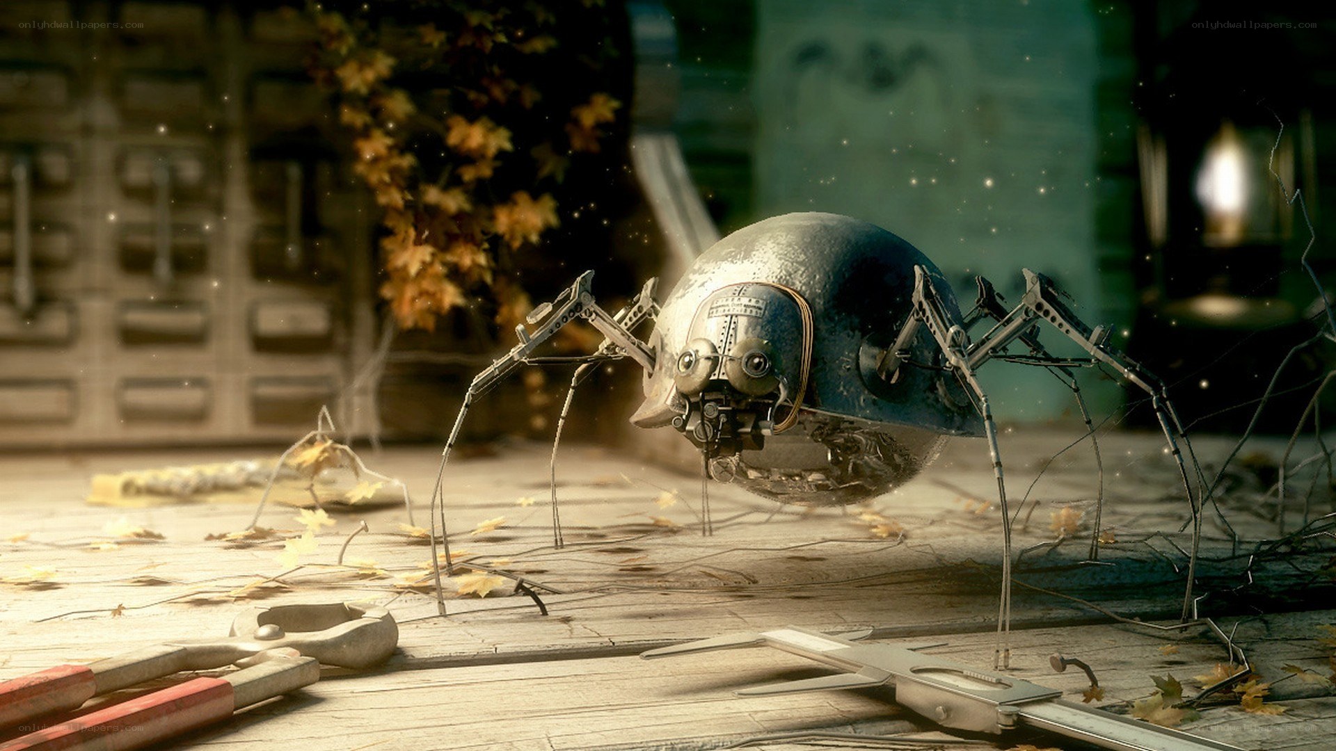 robotic spider on wooden floor