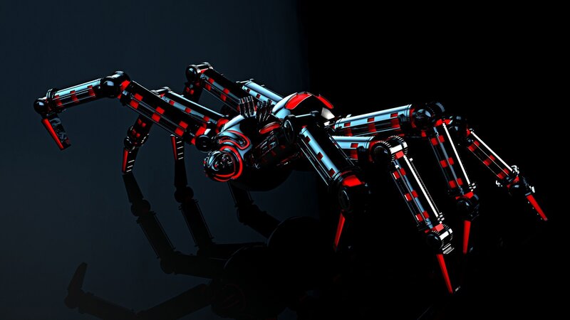 robotic spider with red accents