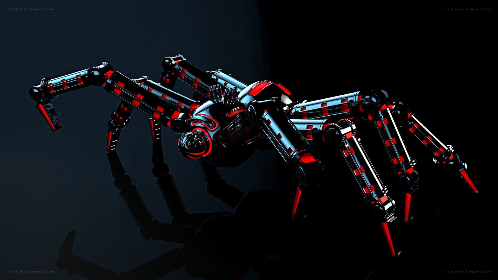 robotic spider with red accents