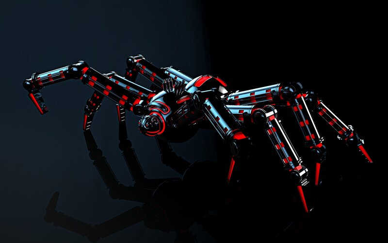 robotic spider with red accents