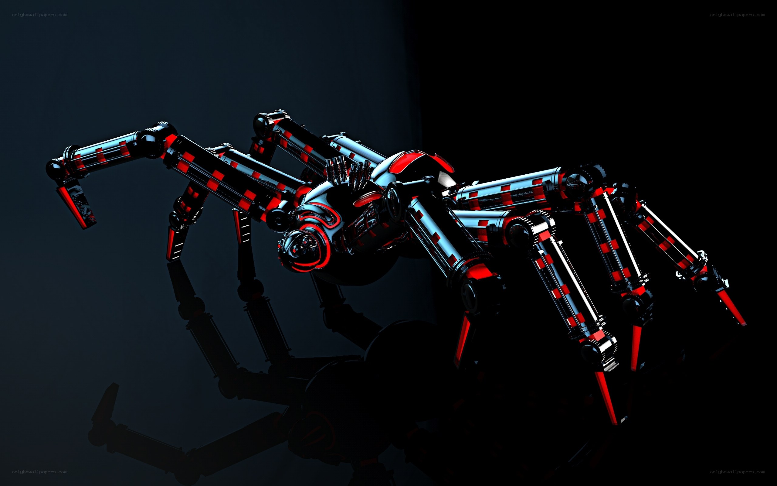 robotic spider with red accents