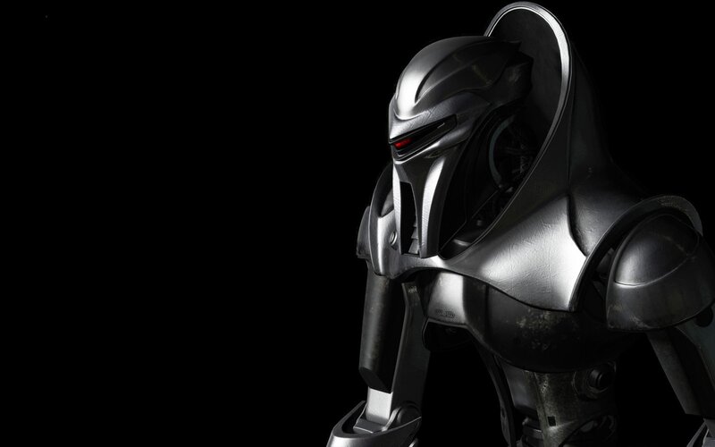 Robotic Warrior Figure — Black, Dramatic, 3d Render