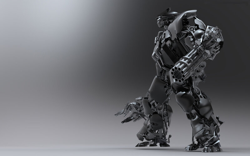 Robotic Warrior Figure — Gray, Dramatic, 3d Render