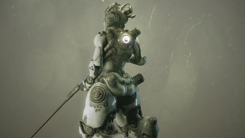 Robotic Warrior Figure — Gray, Dramatic