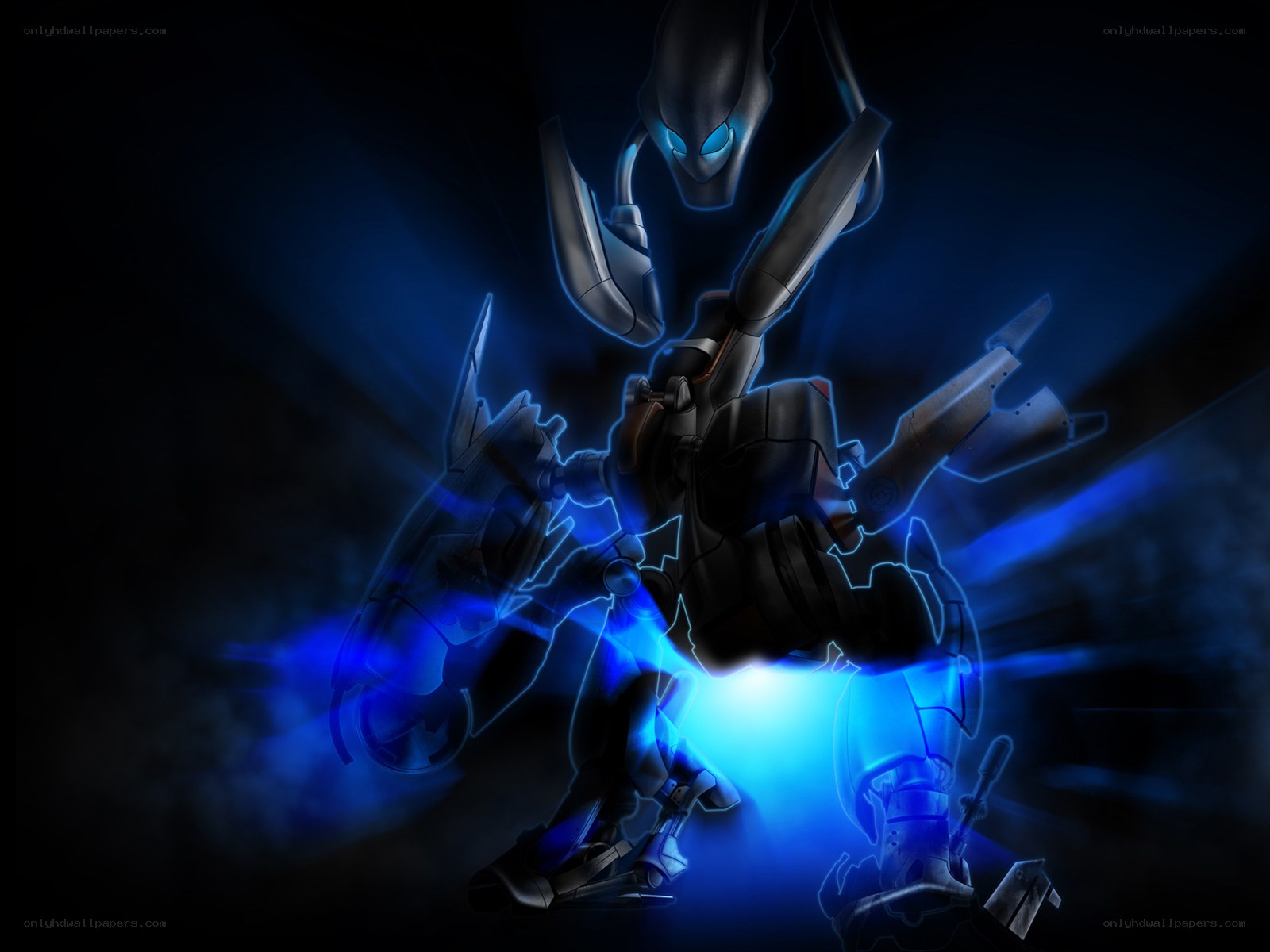 robotic warrior in blue light