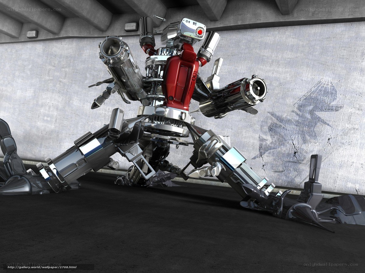 robotic warrior in concrete bunker