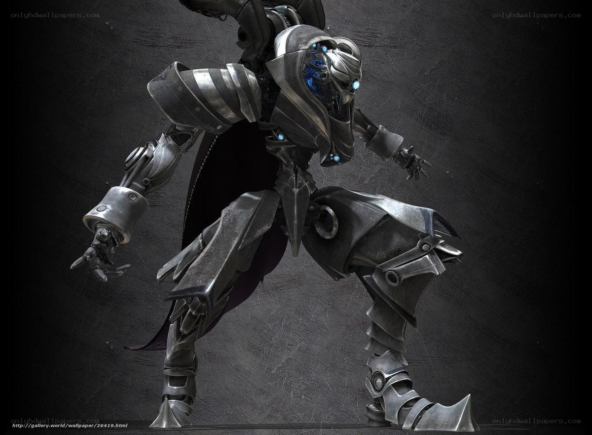 robotic warrior in dark armor