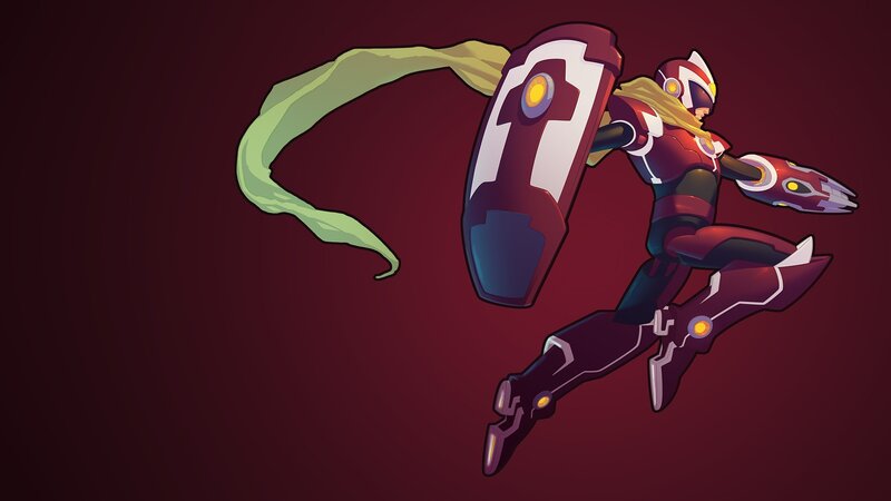 Robotic Warrior in Flight — Red, Dramatic