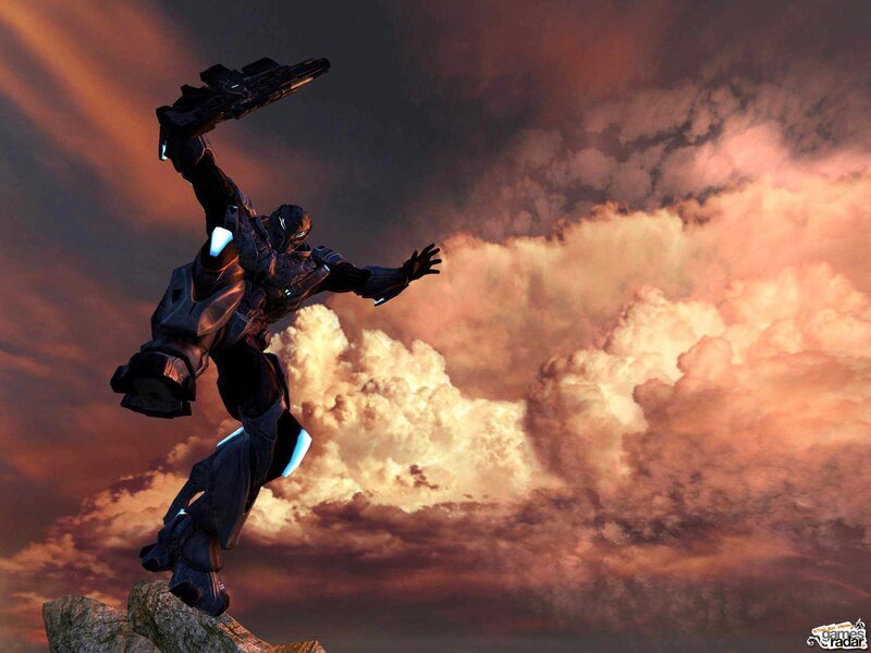 robotic warrior on cliff
