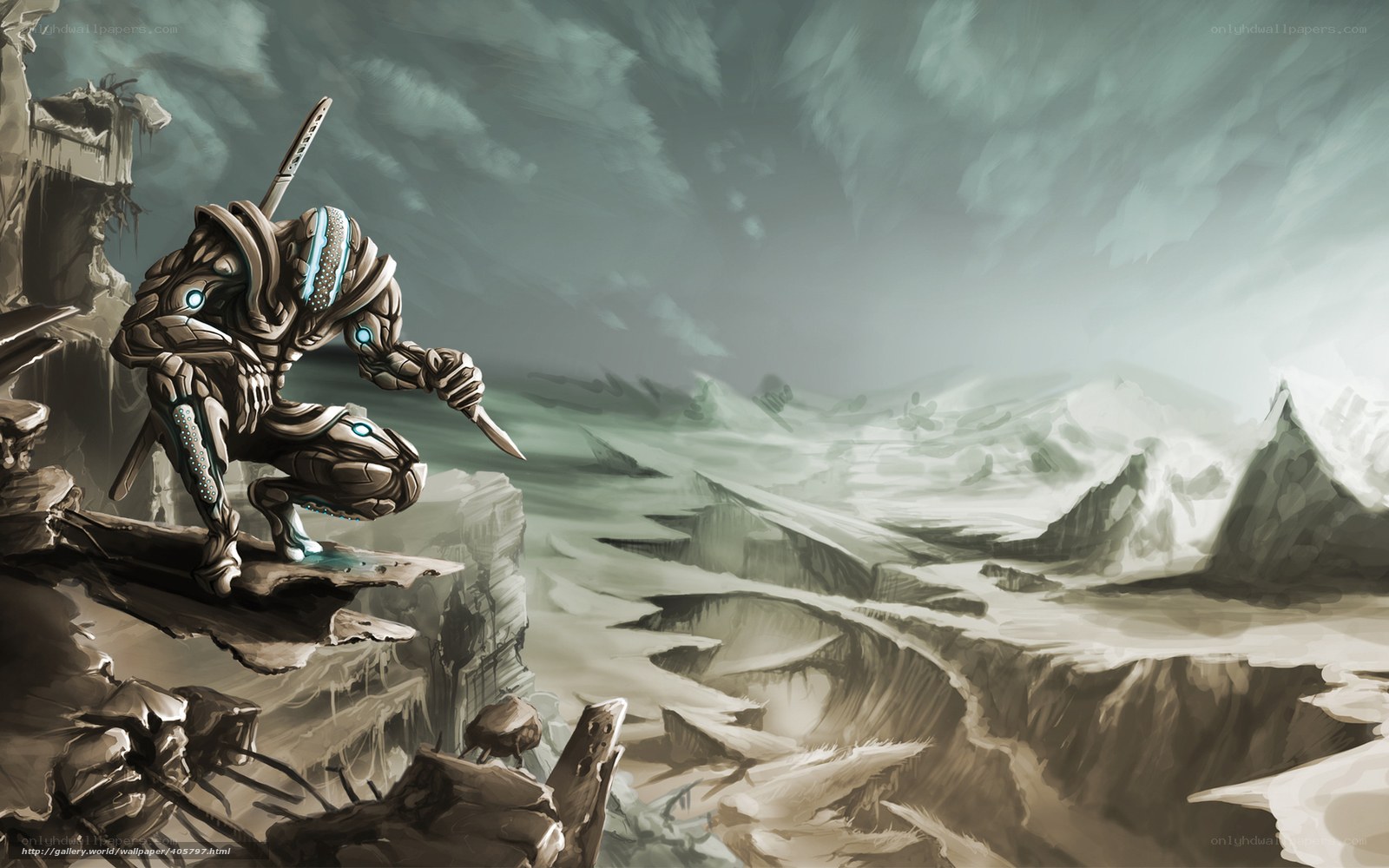 robotic warrior on cliff