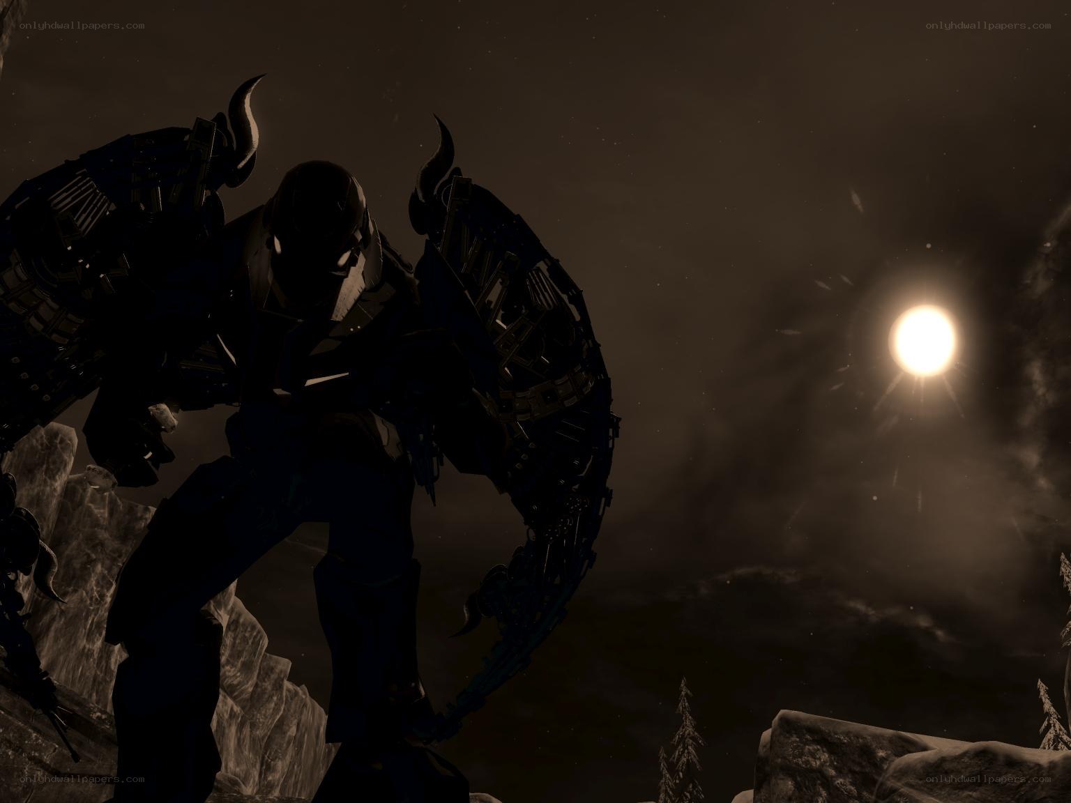robotic warrior under moonlight