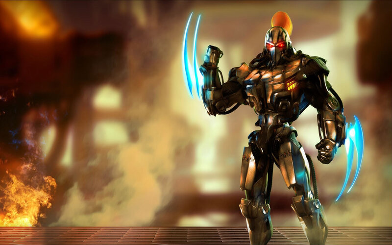 Robotic Warrior with Blades — Orange
