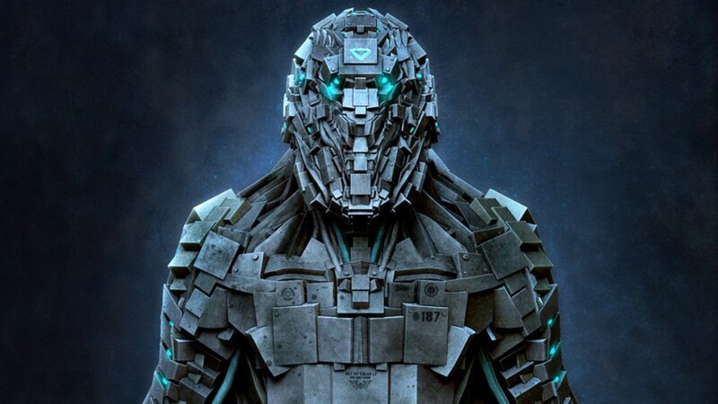 robotic warrior with glowing eyes