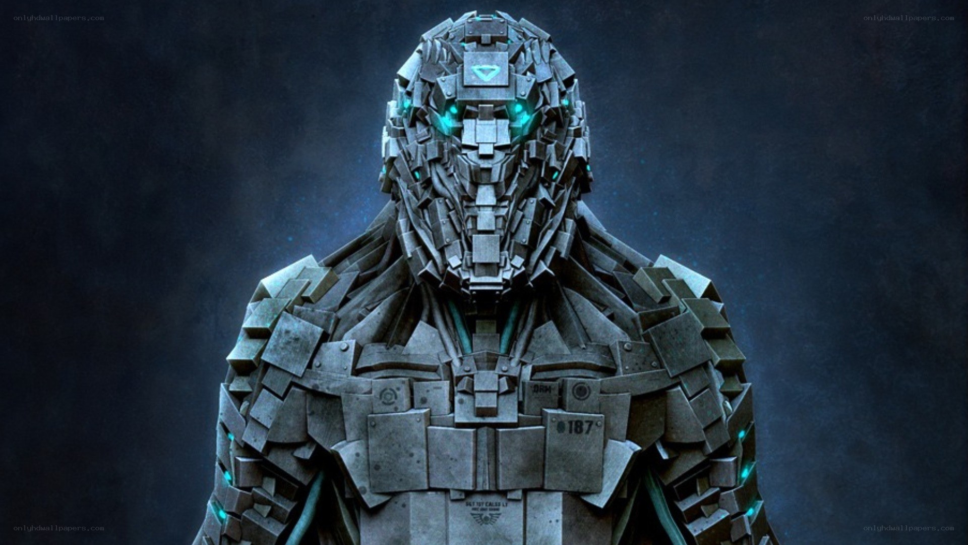 robotic warrior with glowing eyes