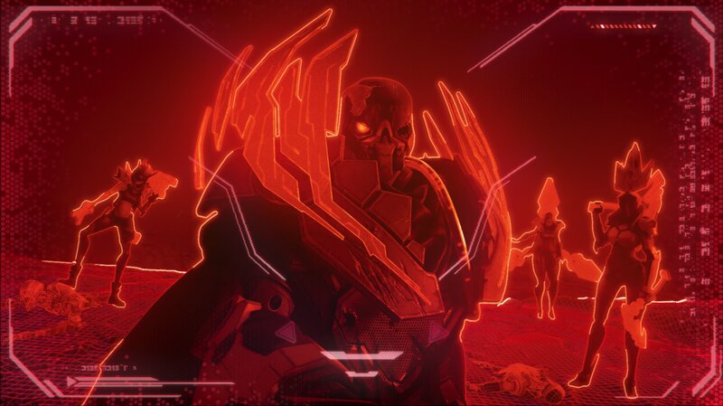 Robotic Warrior with Glowing Outline