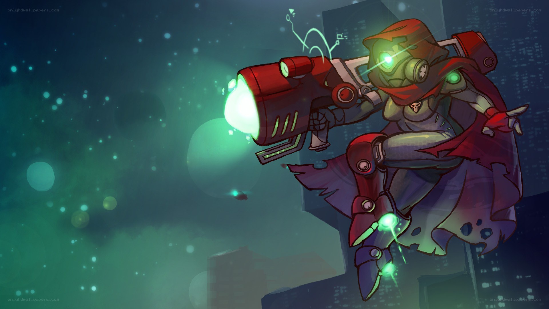 robotic warrior with green laser