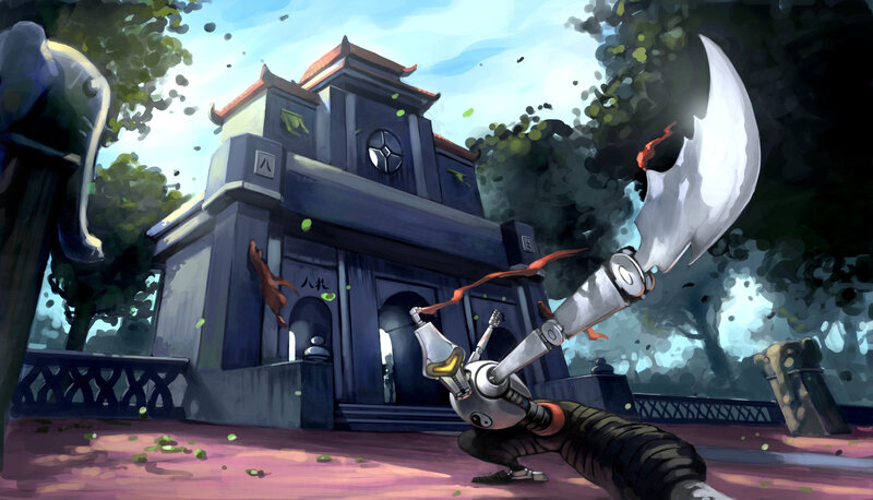 Robotic Warrior with Scythe — Blue