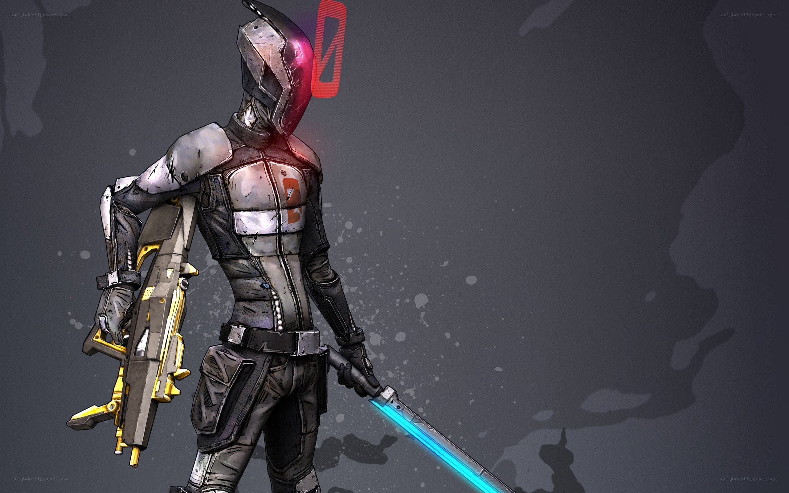 robotic warrior with sword and gun